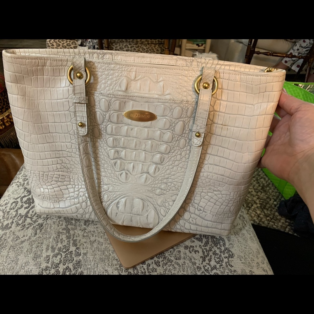 Brahmin medium size white with grey accent